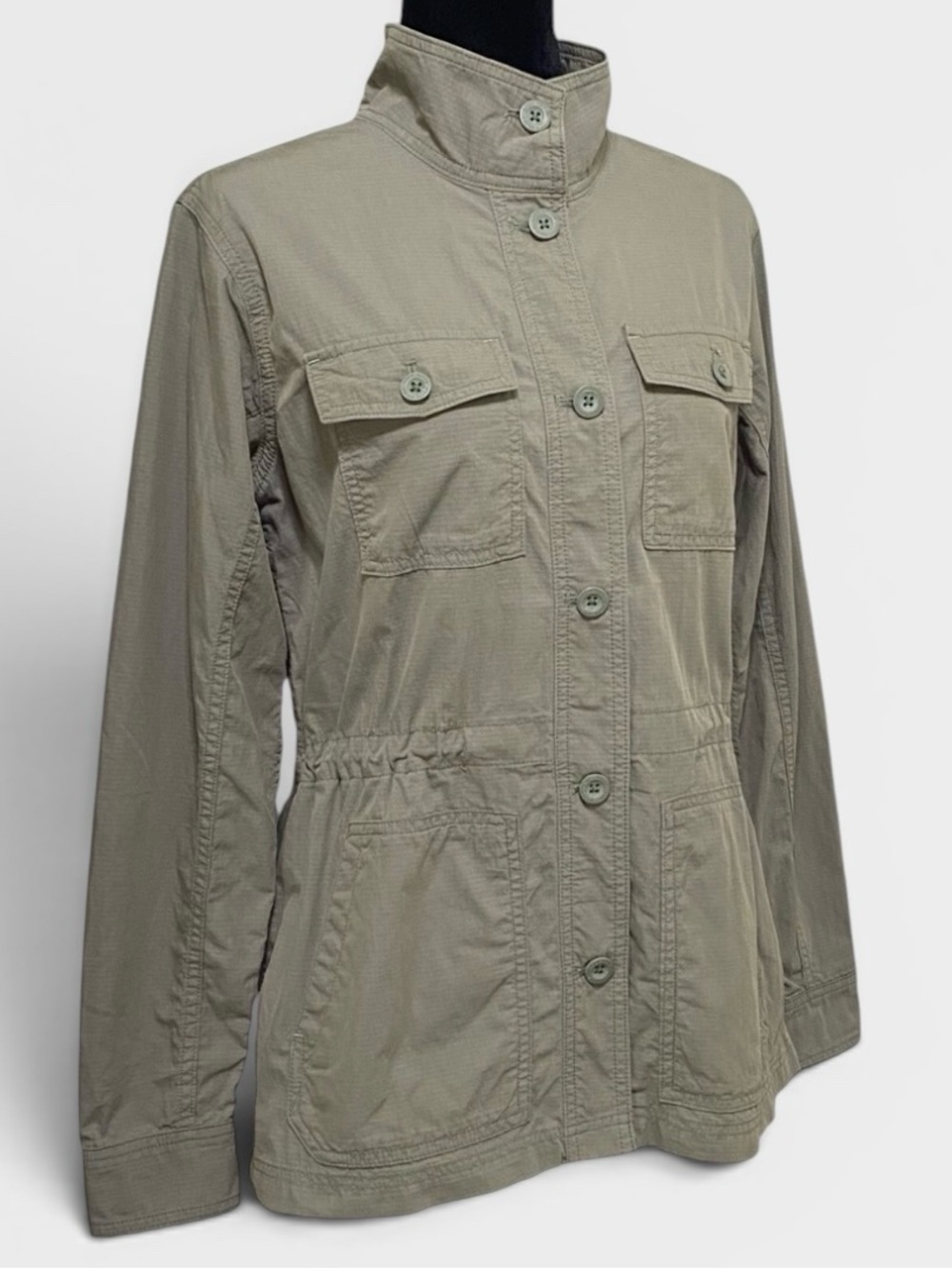Eddie Bauer Army Green Utility Jacket Drawstring Waist Lightweight Size Medium - Picture 3 of 8
